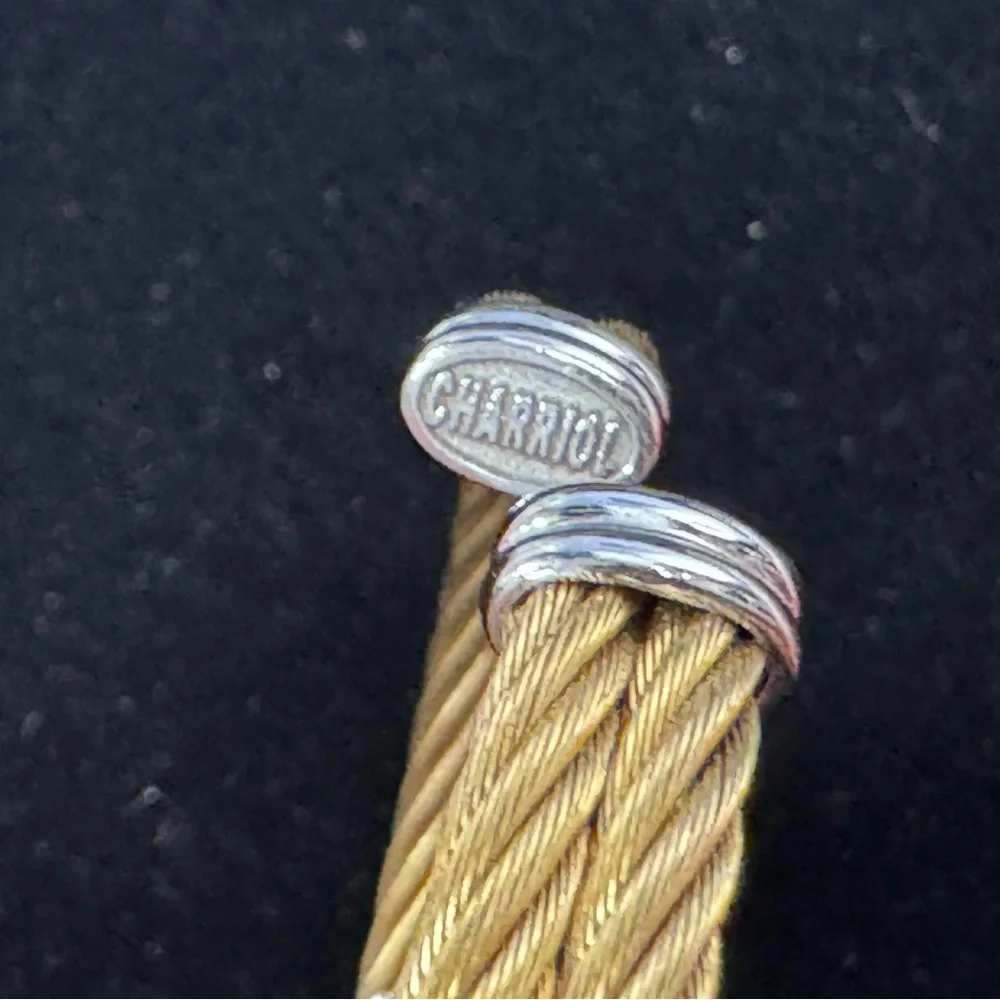 Phillip Charriol 18k Yellow Gold and Diamond Steel Cable Bracelet .19cm - Picture 7 of 11